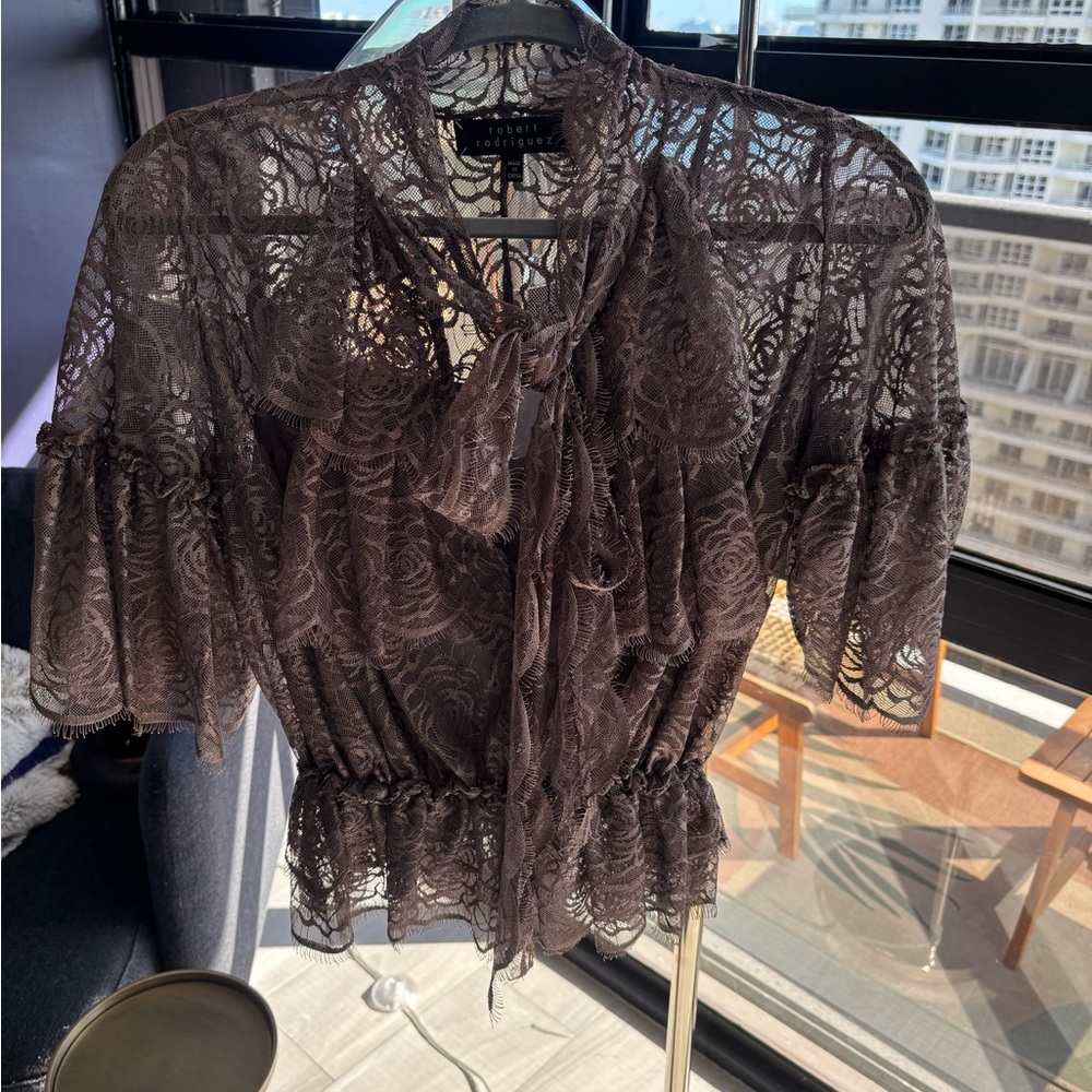 Robert Rodriguez Sheer Lace Blouse in pewter